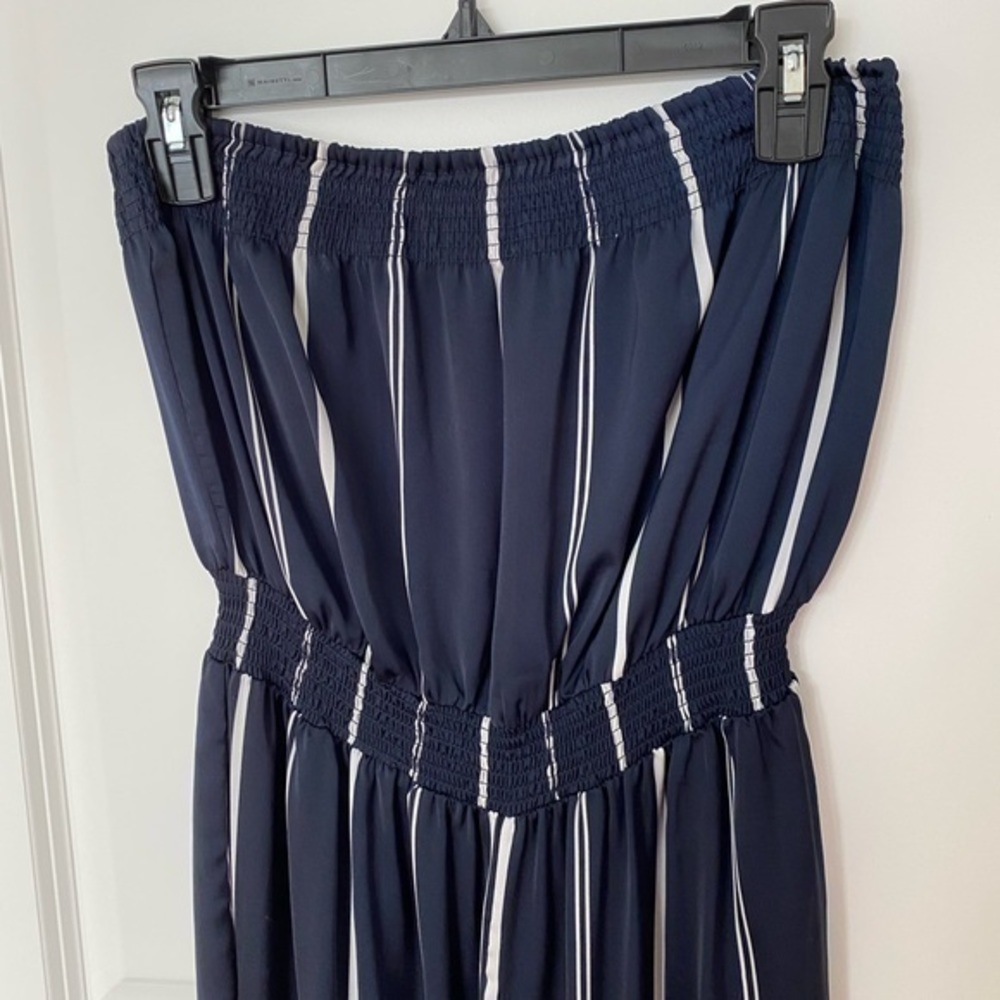 Forever 21 Navy Blue and White Striped Strapless Jumpsuit - Picture 2 of 4